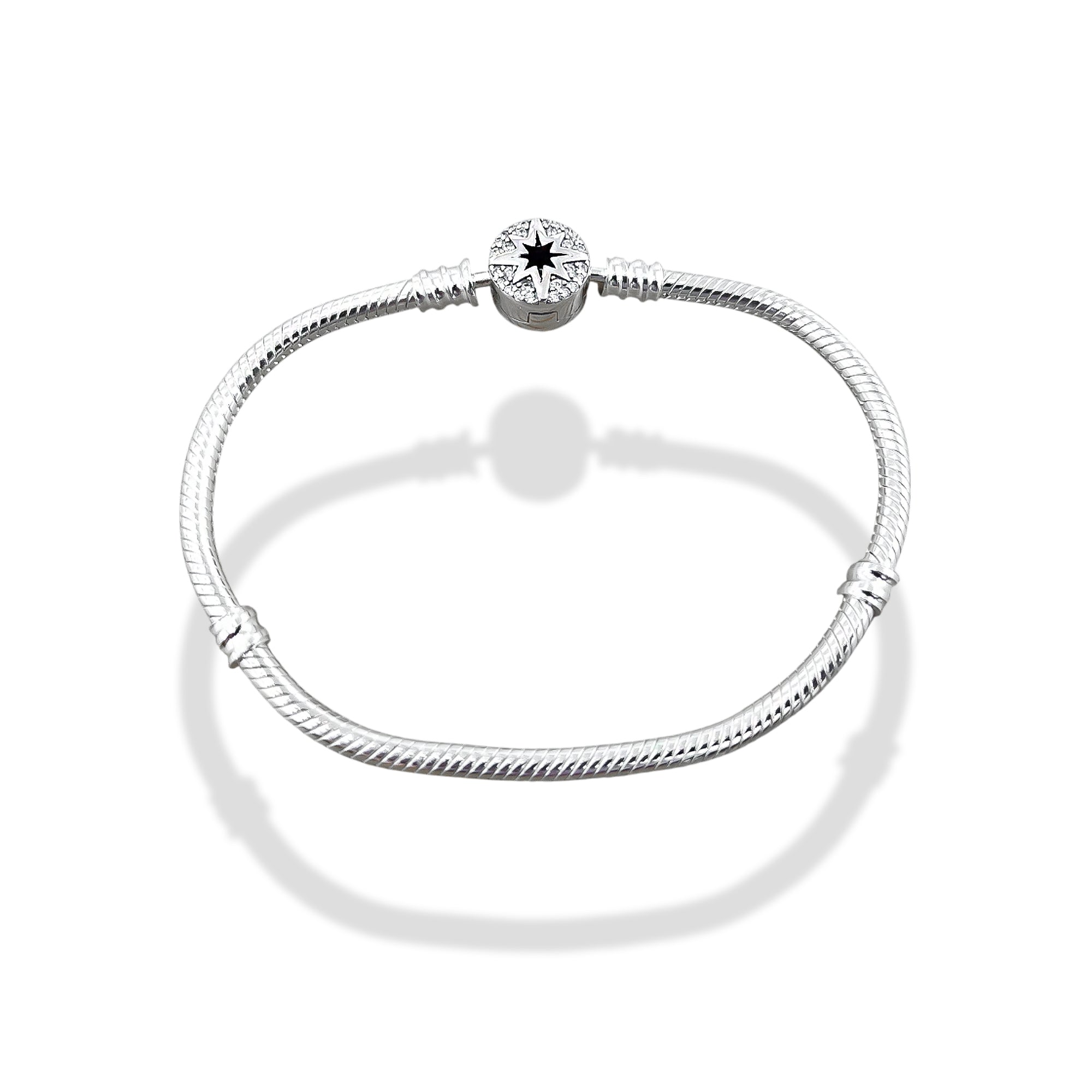 TMPPD018-19 Pulsera Dama Pand Círculo Estrella Centro Negro 19 cm en Plata Fina .925