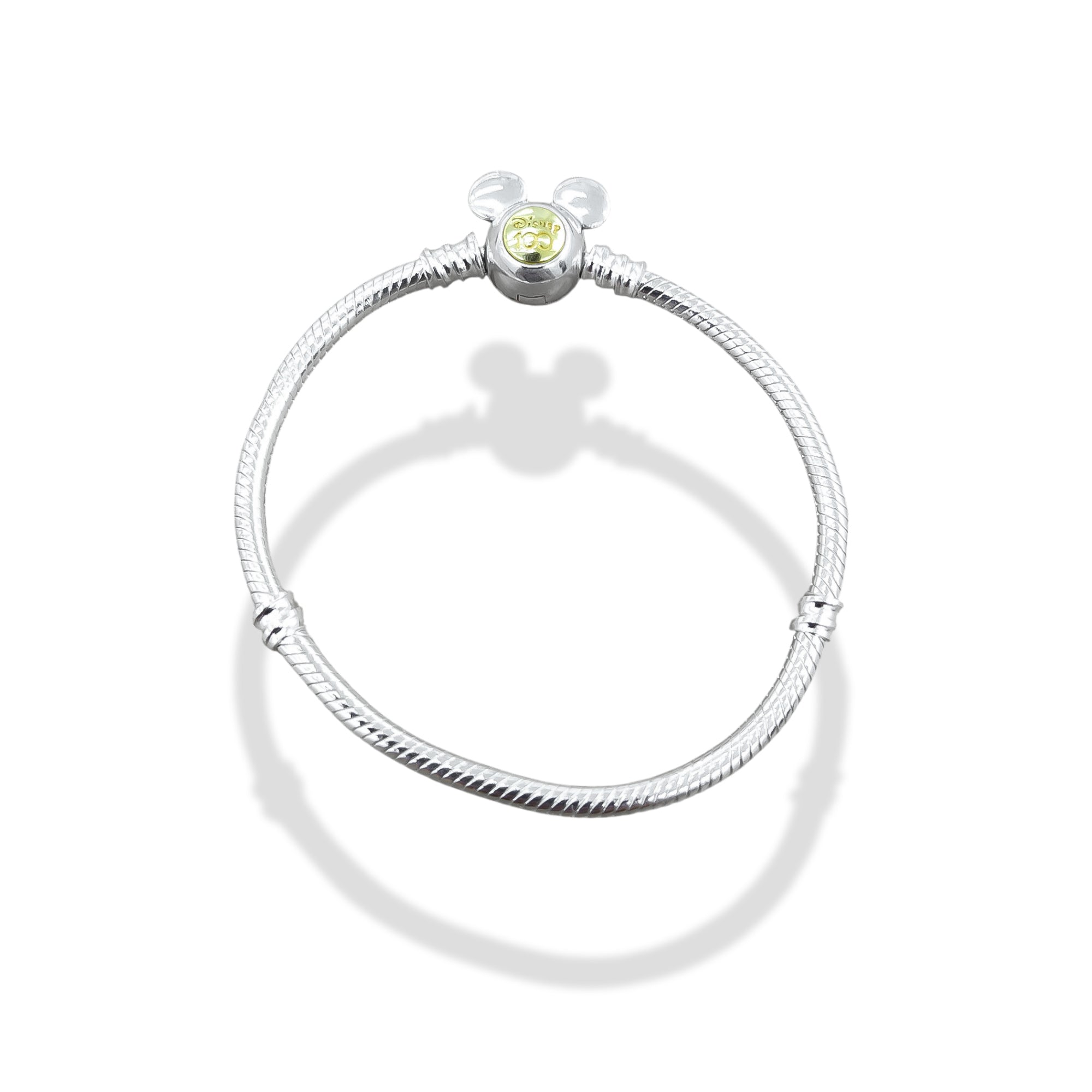 TMPPD020-17 Pulsera Dama Pand Mickey Centro Dorado 17 cm en Plata Fina .925