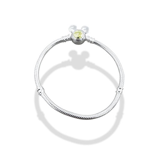 TMPPD020-19 Pulsera Dama Pand Mickey Centro Dorado 19 cm en Plata Fina .925