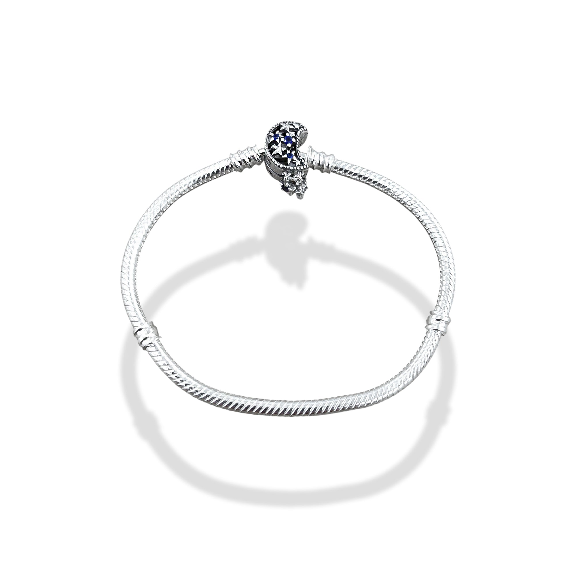 TMPPD022-19 Pulsera Dama Pand Luna con Estrellas Colgantes 19 cm en Plata Fina .925
