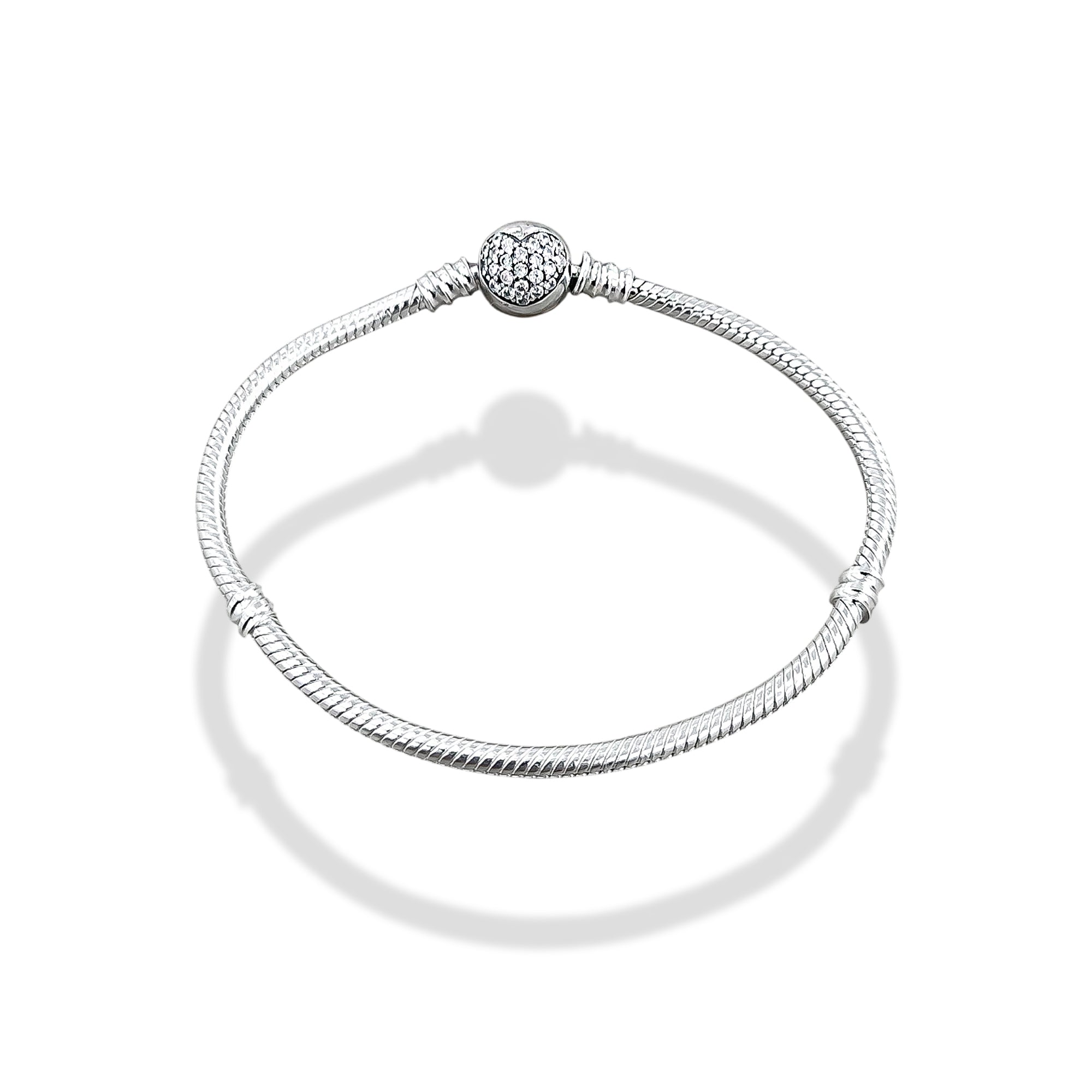 TMPPD027-17 Pulsera Dama Pand Círculo con Corazón Zirconias 17 cm en Plata Fina .925