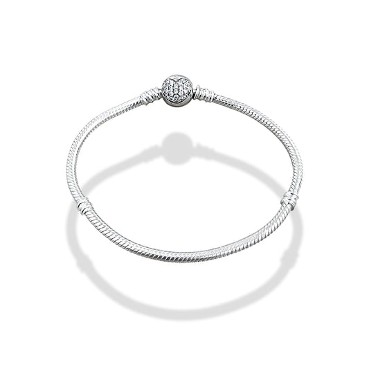 TMPPD027-19 Pulsera Dama Pand Círculo con Corazón Zirconias 19 cm en Plata Fina .925