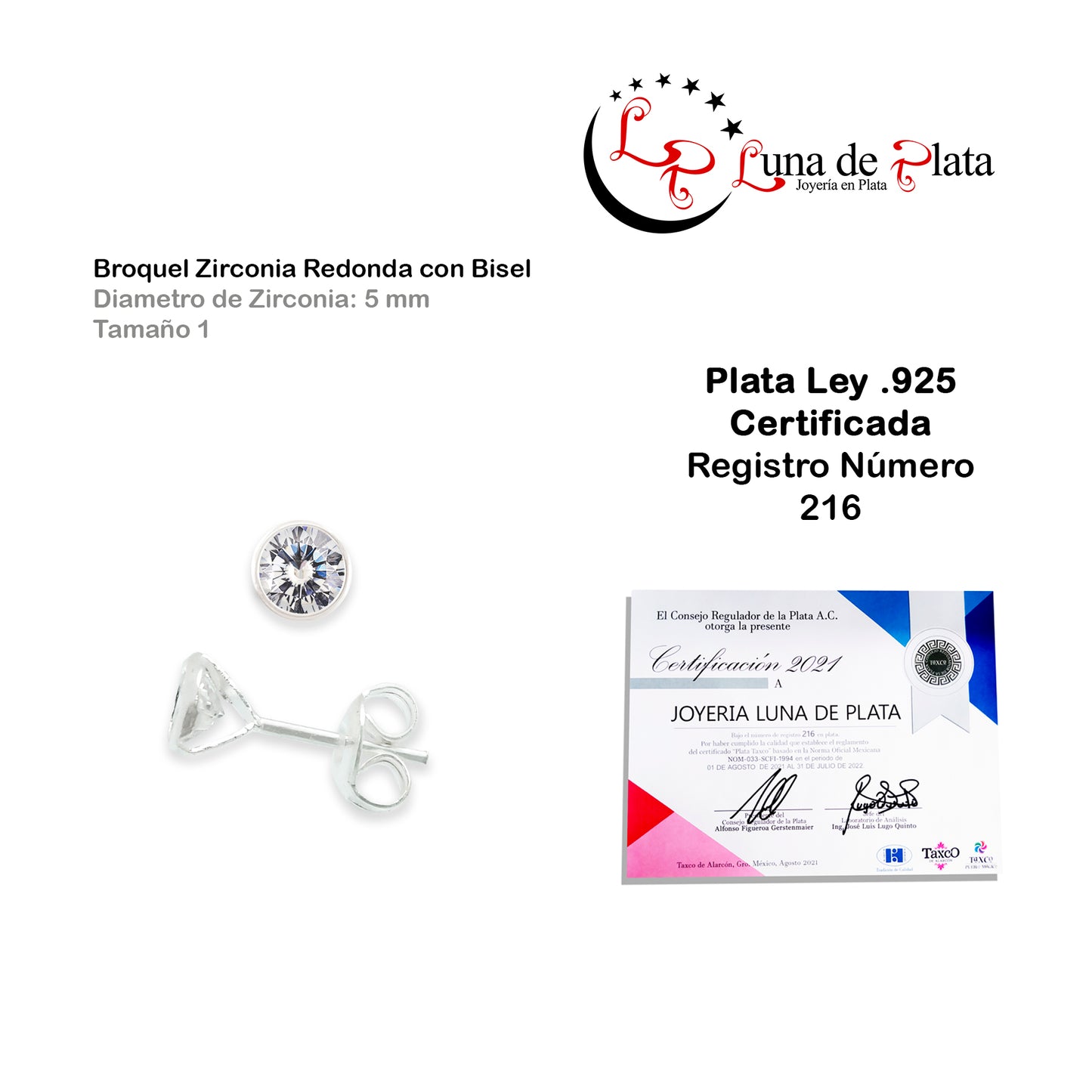 LPAP042 Aretes Broquel Zirconia Red C B 5 mm Tam 1 Plata .925 Taxco 1441616120