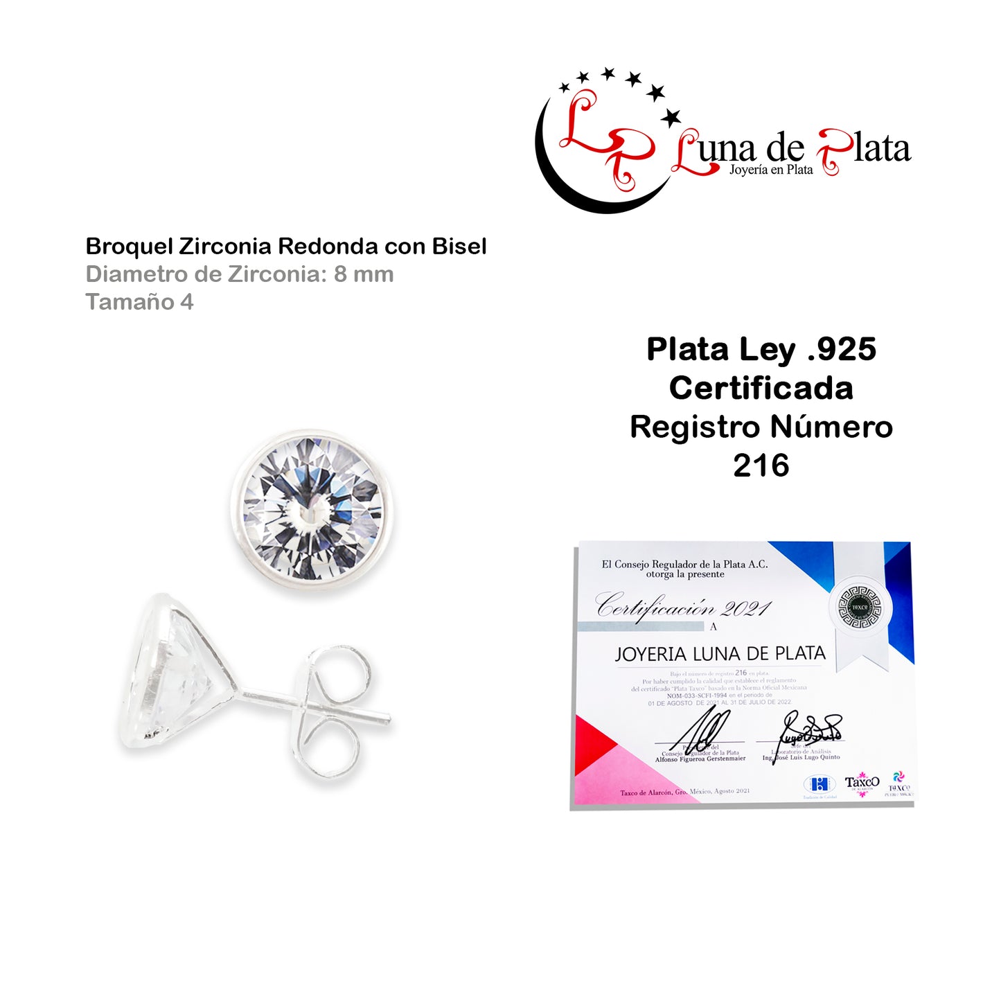 LPAP045 Aretes Broquel Zirconia Red C B 8 mm Tam 4 Plata .925 Taxco 1441666766