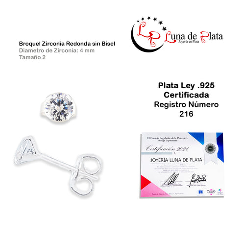 LPAP033 Aretes Broquel Zirconia Red S B 4 mm Tam 2 Plata .925 Taxco 1440133191