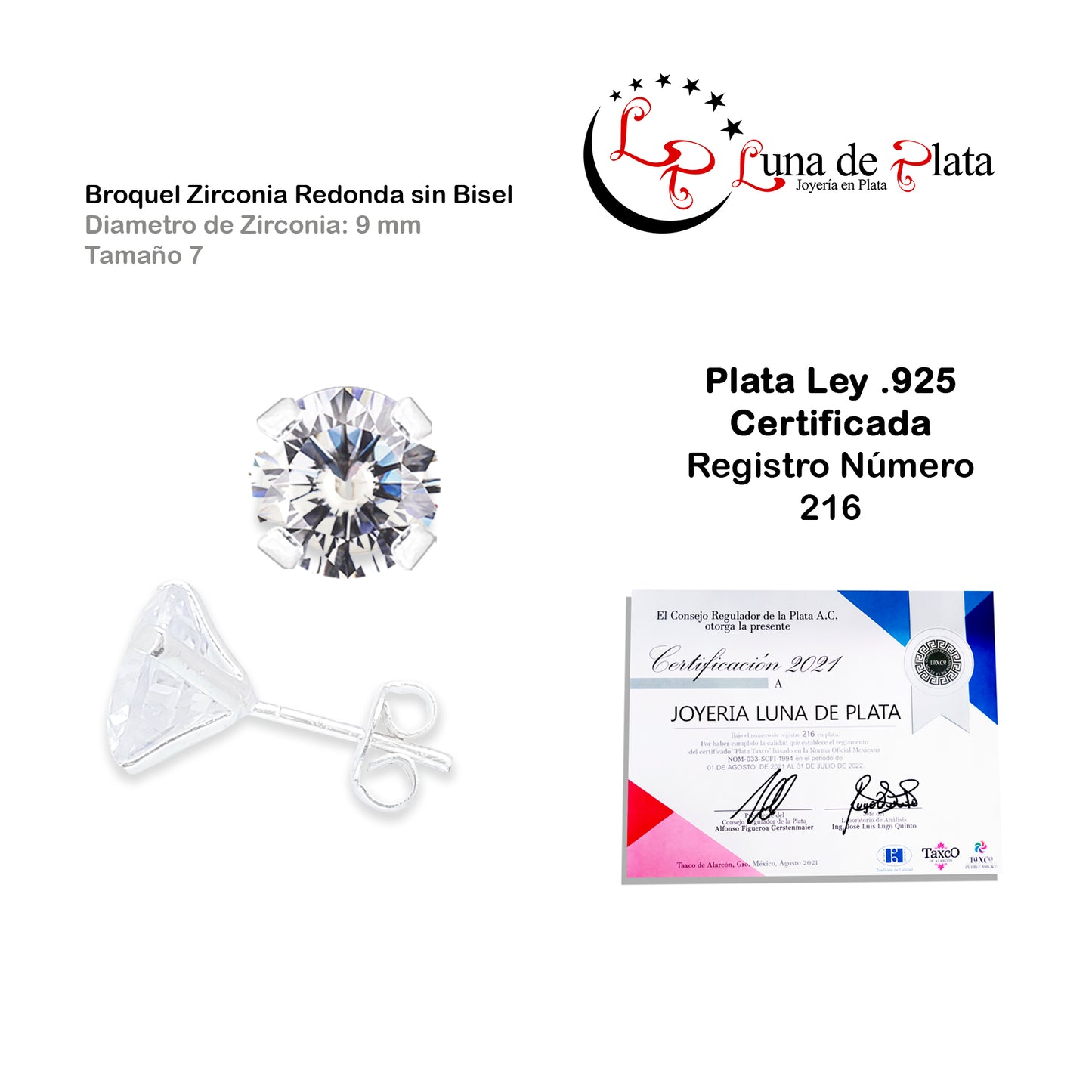 LPAP038 Aretes Broquel Zirconia Red S B 9 mm Tam 7 Plata .925 Taxco 1440238409