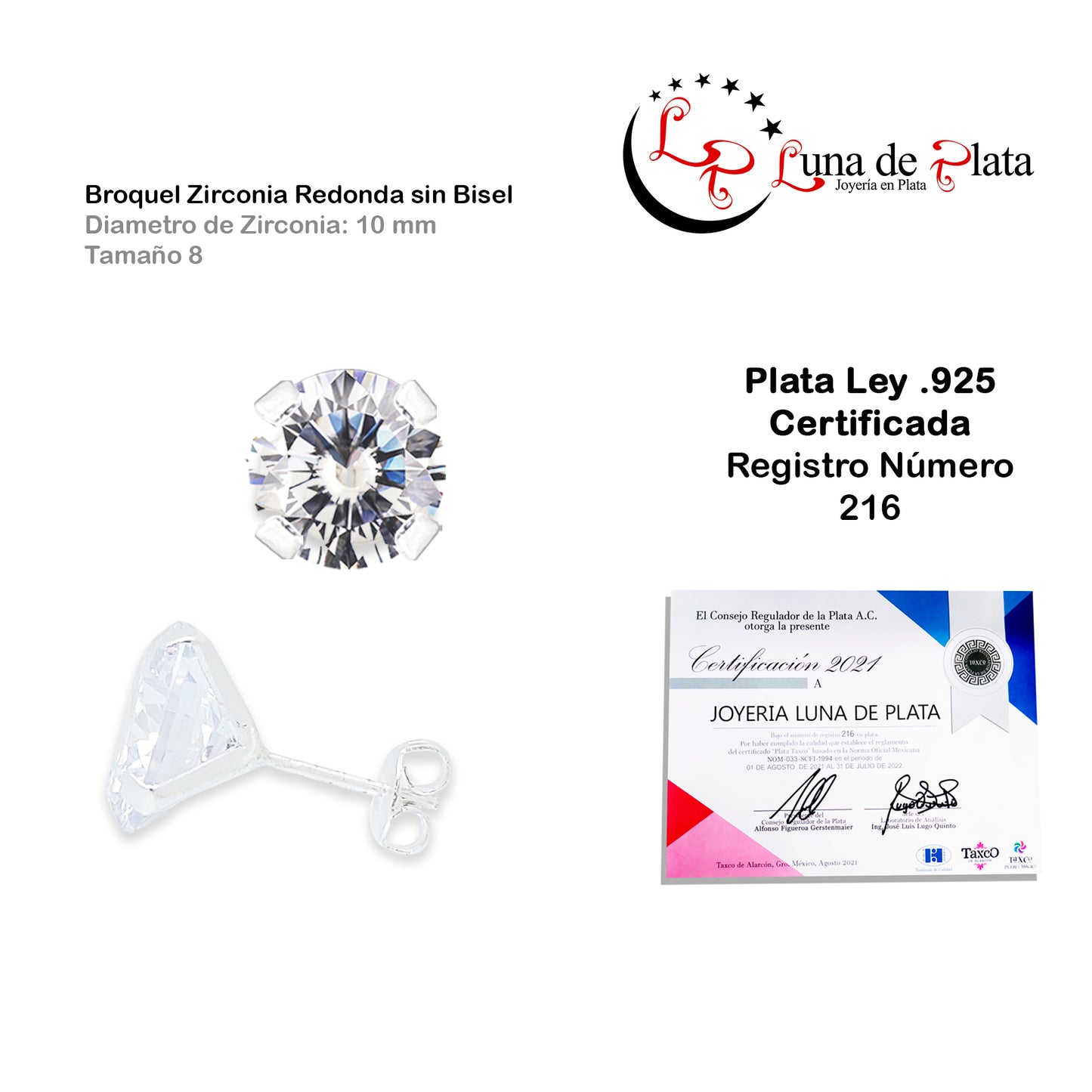 LPAP039 Aretes Broquel Zirconia Red S B 10 mm Tam 8 Plata .925 Taxco 1440227290