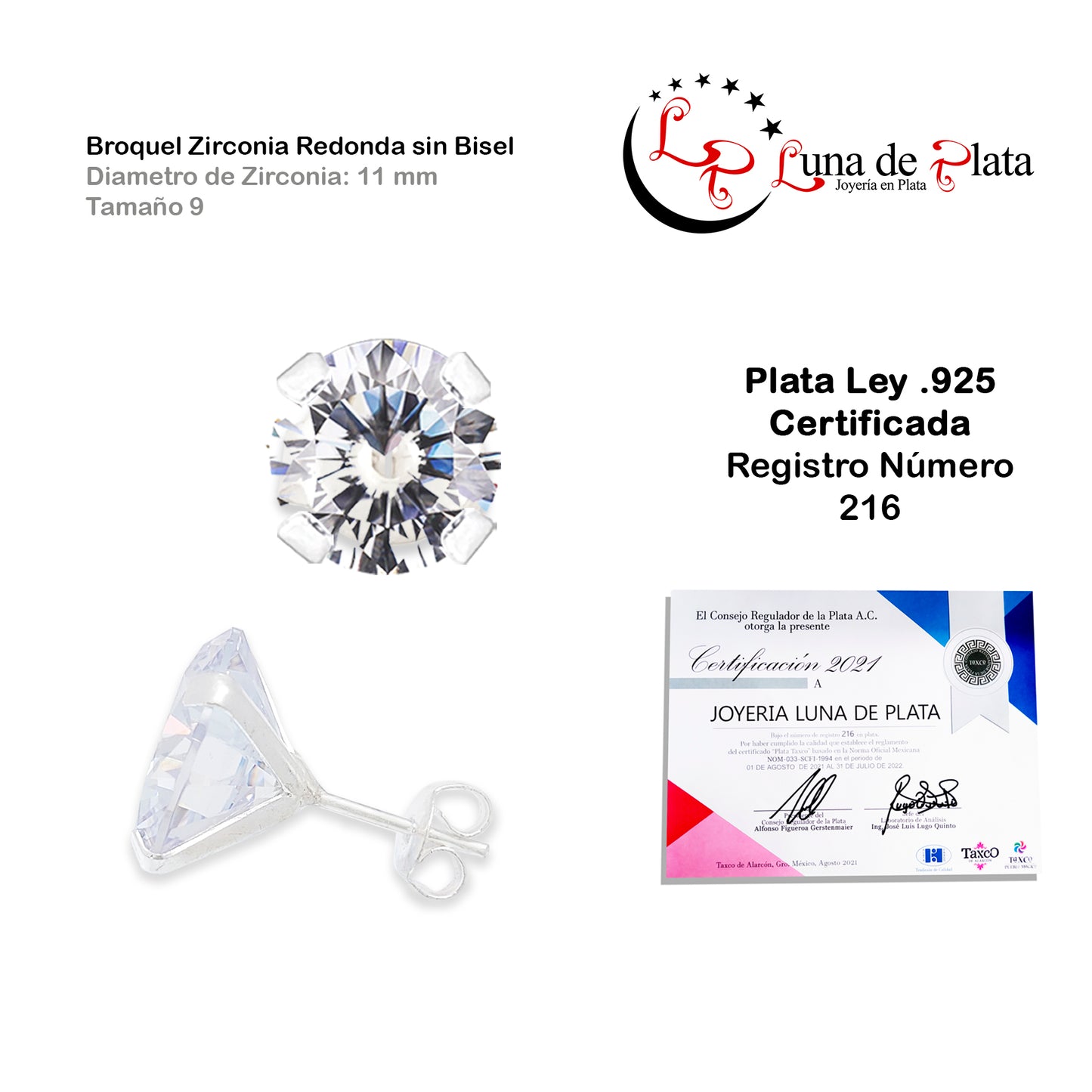 LPAP040 Aretes Broquel Zirconia Red S B 11 mm Tam 9 Plata .925 Taxco 1440301134