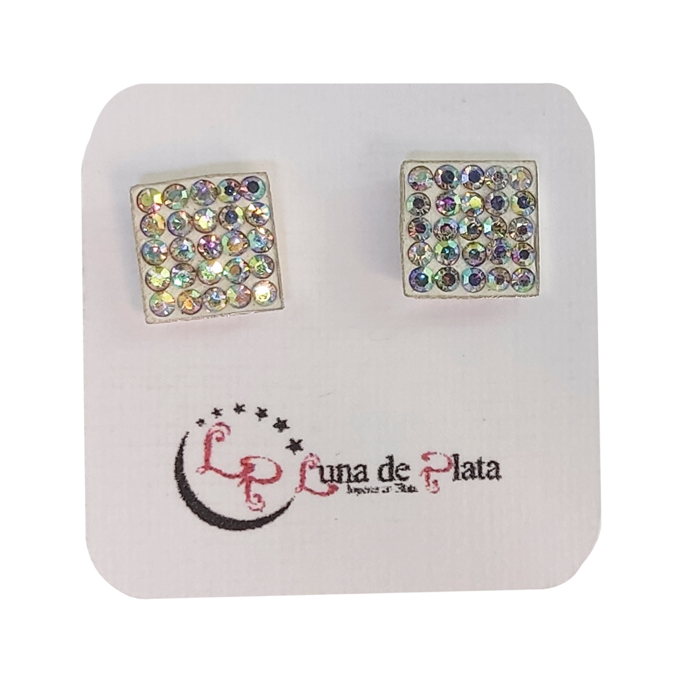 LPAP022 Arete Broquel Cristal Tornasol Cuadro Plata Ley .925 Taxco 1353228100