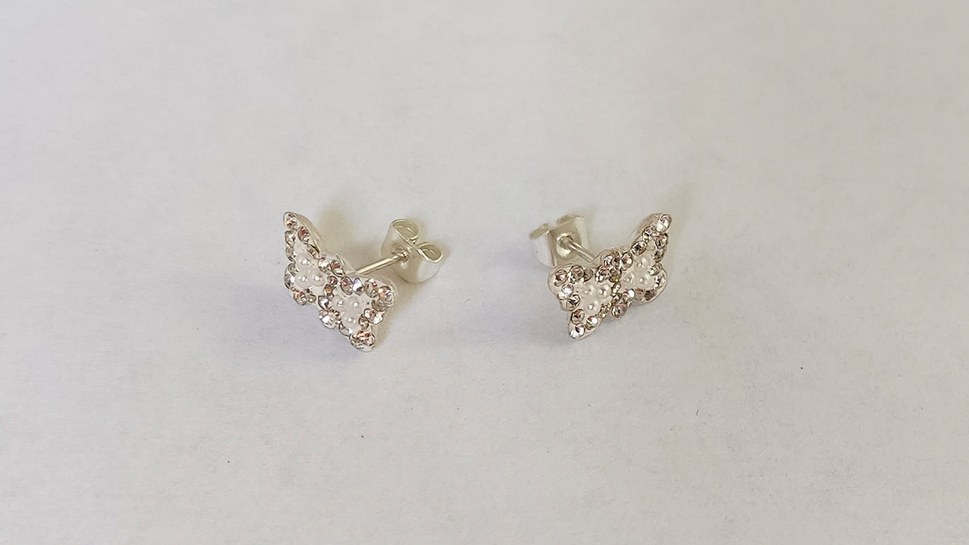 LPAP021 Arete Broquel Mini Perlas Mariposa Plata Ley .925 Taxco 1353228085