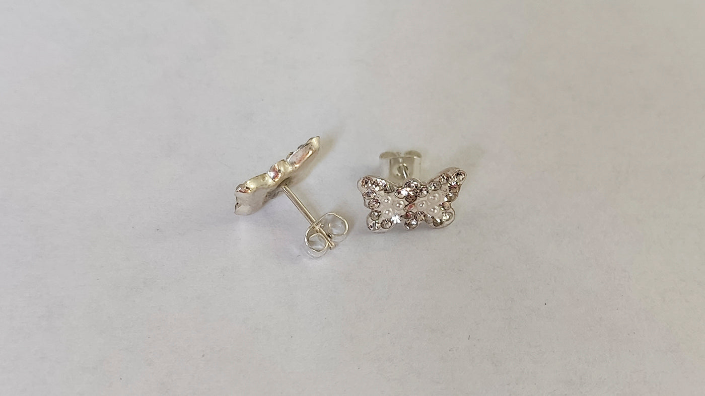 LPAP021 Arete Broquel Mini Perlas Mariposa Plata Ley .925 Taxco 1353228085