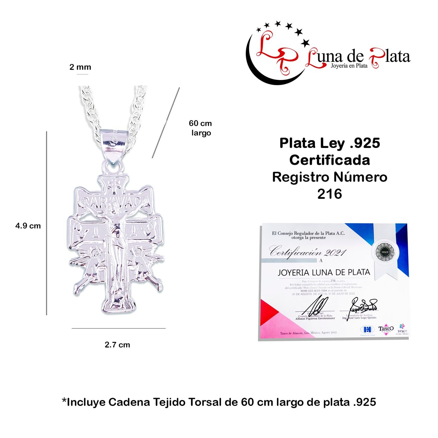 LPDP073 Dije Caravaca Wide + Cadena 60 cm Plata .925 Taxco Gro 1410094158