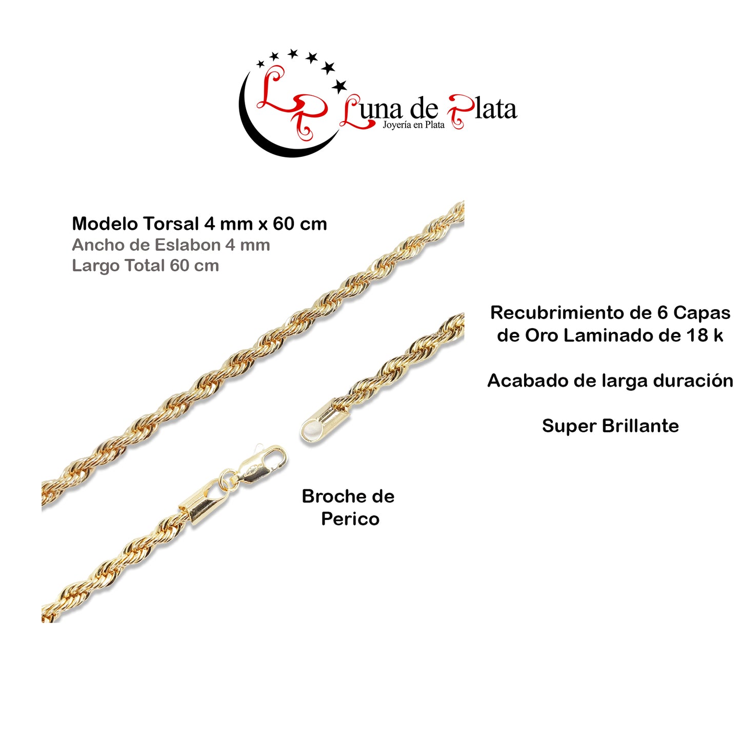 LPCG001 Cadena Oro Laminado Mod Torsal 4 mm x 60 cm 1379445972