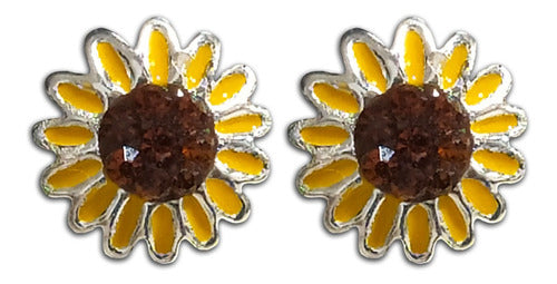 LPBR031 Aretes Broquel Plata Mod Girasol Esmalte Y Crist Plata .925 MLM869066366