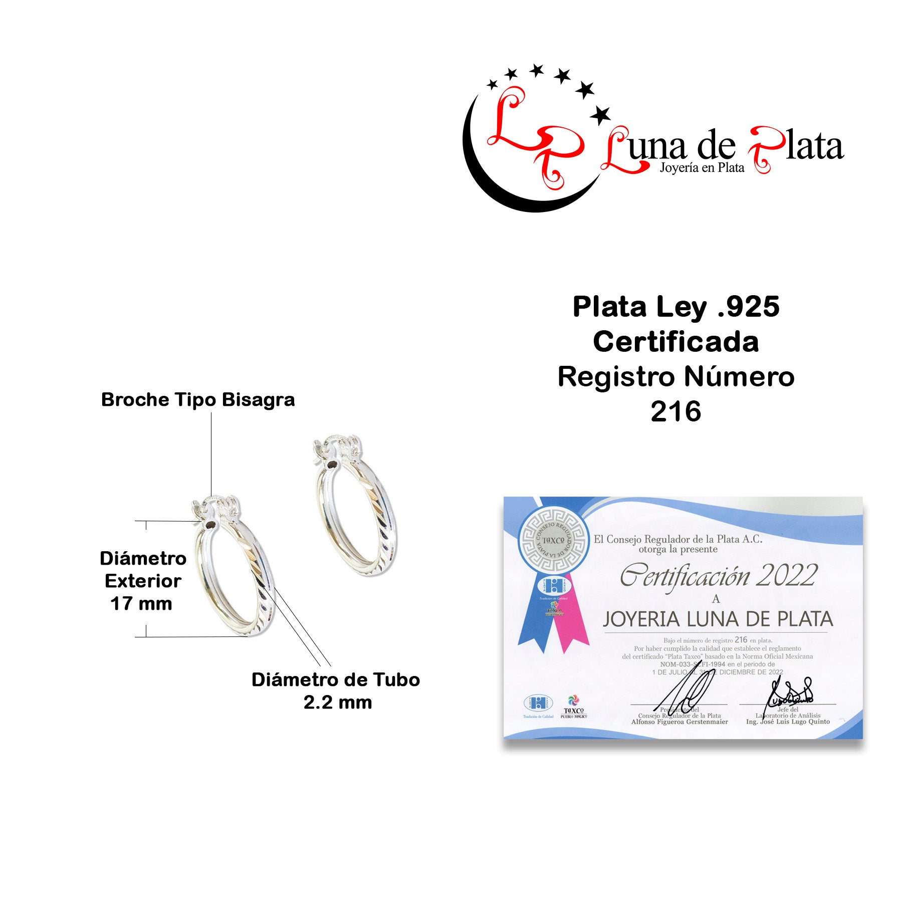 LPAF025 Arracada Facetada Mod. Radial T1 17 Mm Plata .925 Taxco MLM946343674