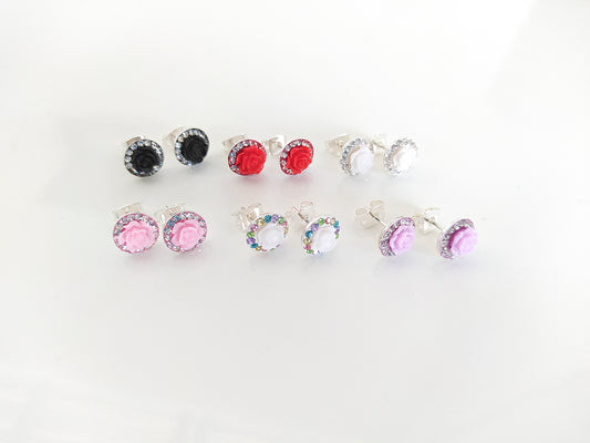 LPAP002 Arete Broquel Plata .925 Florecitas Char 8 Dif/colores Taxco RosaMLM910022951