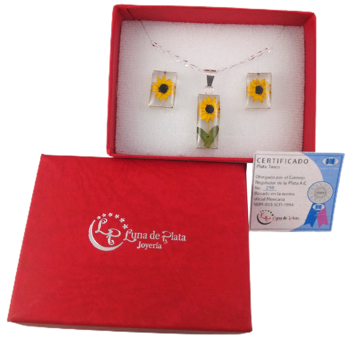 LPADJ015 Set Aretes + Dije + Cadena Girasol Rectángulo en Plata Ley .925 1588528792