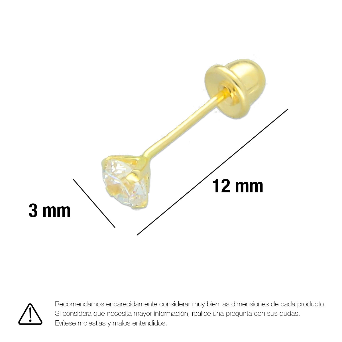 LPAUBR014 Aretes Broquel de Oro 10K Niñas o Mujer Zirc Kor 3mm 101b 1834364243