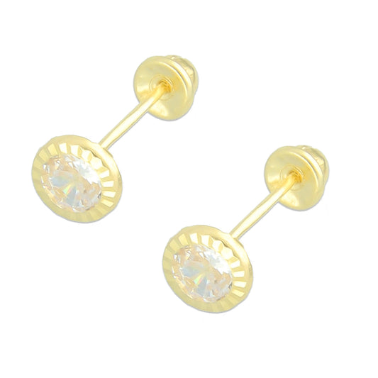 LPAUBR022 Aretes Broquel de Oro 10K Niñas o Mujer Bisel Diam 4 106bb 1836907483