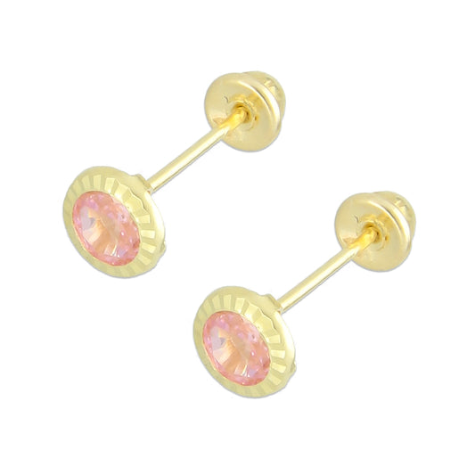 LPAUBR023 Aretes Broquel de Oro 10K Niñas o Mujer Bisel Diam 4 106br 1836787565