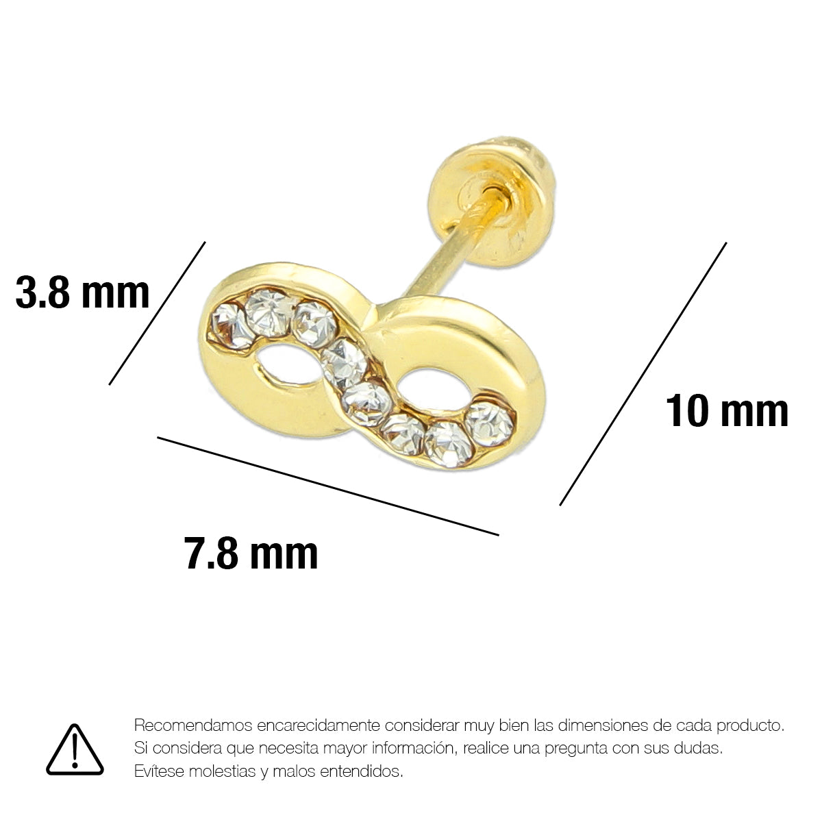 LPAUBR026 Aretes Broquel de Oro 10K Niñas o Mujer Infinito Ch 126B 1836936971