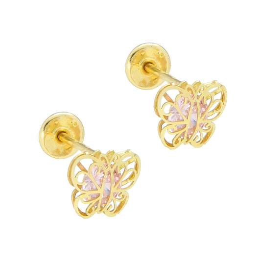 LPAUBR038 Aretes Broquel Oro 10K Niñas o Mujer Mariposa 3D Mini 512A 1853009081