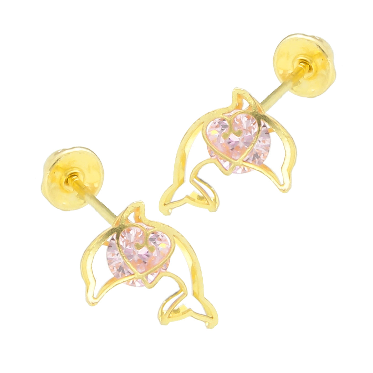 LPAUBR039 Aretes Broquel Oro 10K Niñas o Mujer Delfin 3D Mini 513A 1853041587