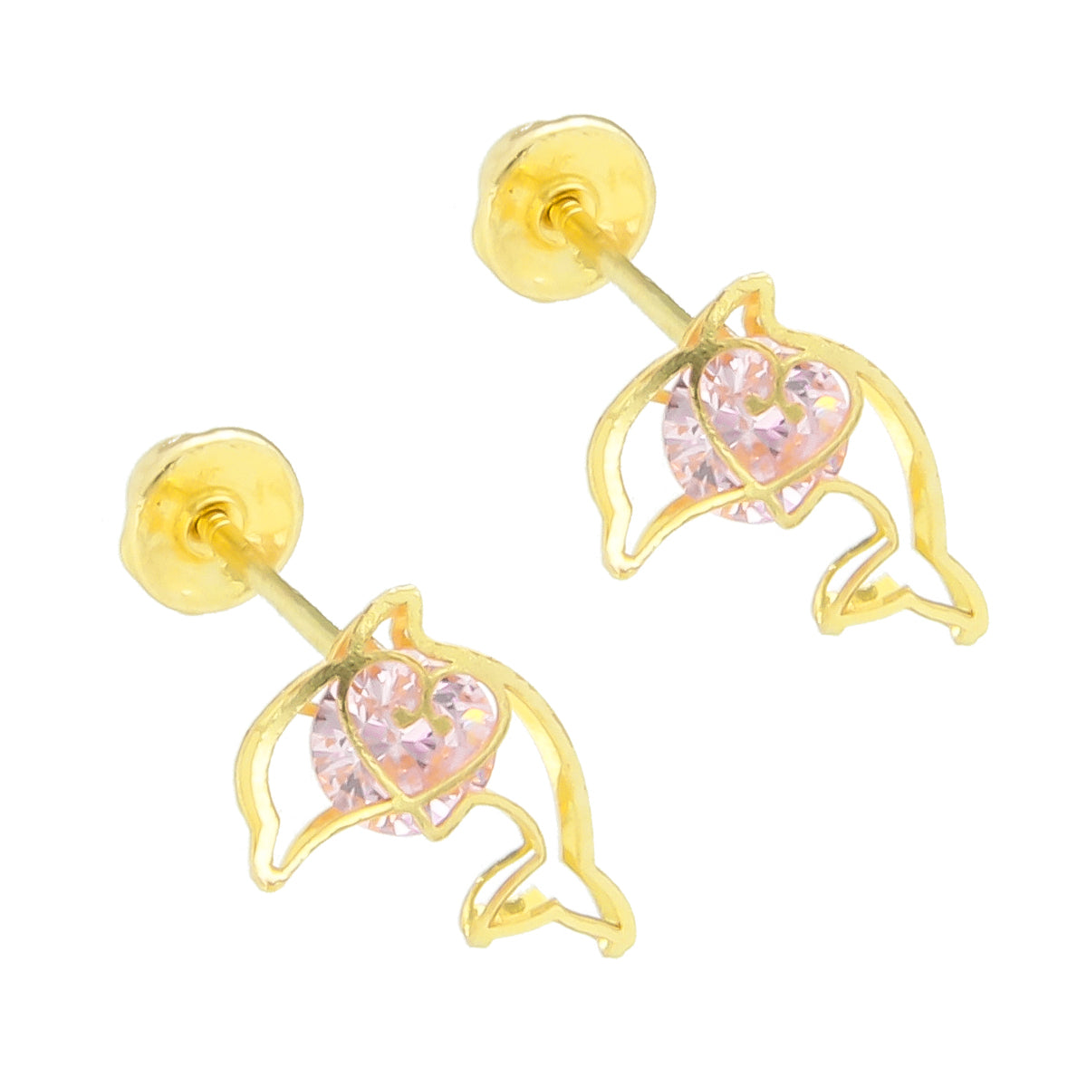 LPAUBR039 Aretes Broquel Oro 10K Niñas o Mujer Delfin 3D Mini 513A 1853041587