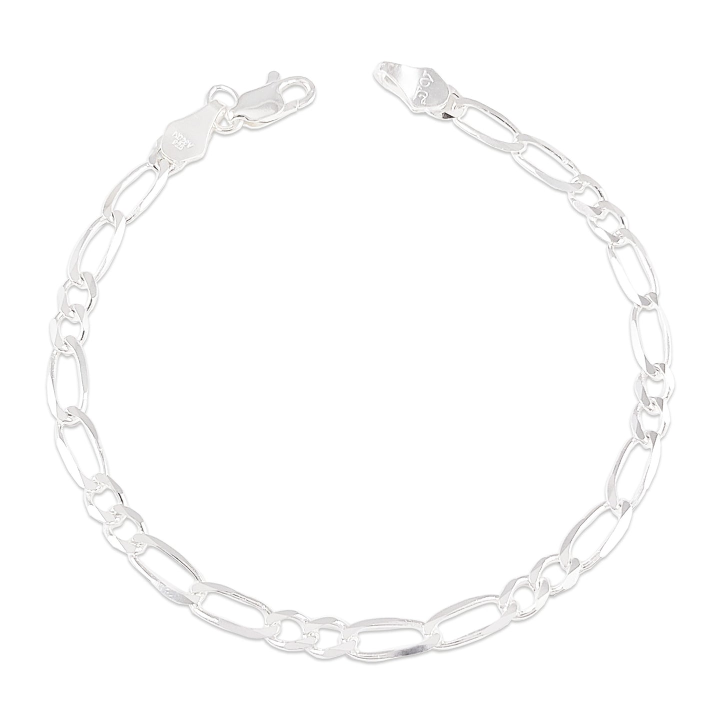 LPPC047 Pulsera Fígaro 2 x 2 4.4 mm x 20 cm en Plata Ley .925, Taxco Gro 1499221429