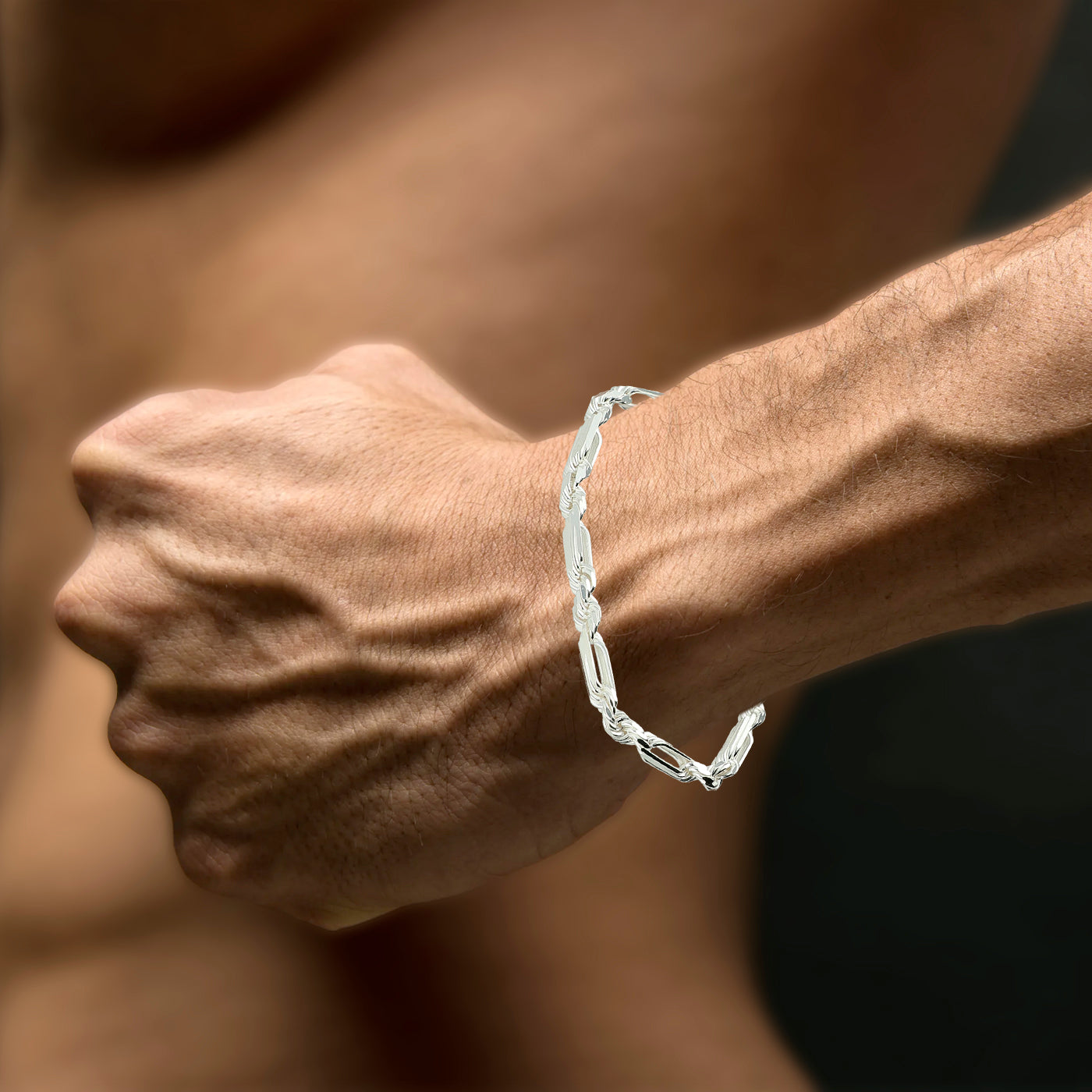 LPPC071 Pulsera Torsal Fígaro 5 Mm X 20 Cm Plata Ley .925, Taxco Gro 1815177074